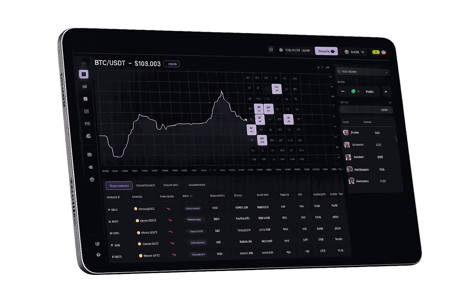Tap Trading web interface showing the BTC/USDT live chart and 60-second round prediction UI